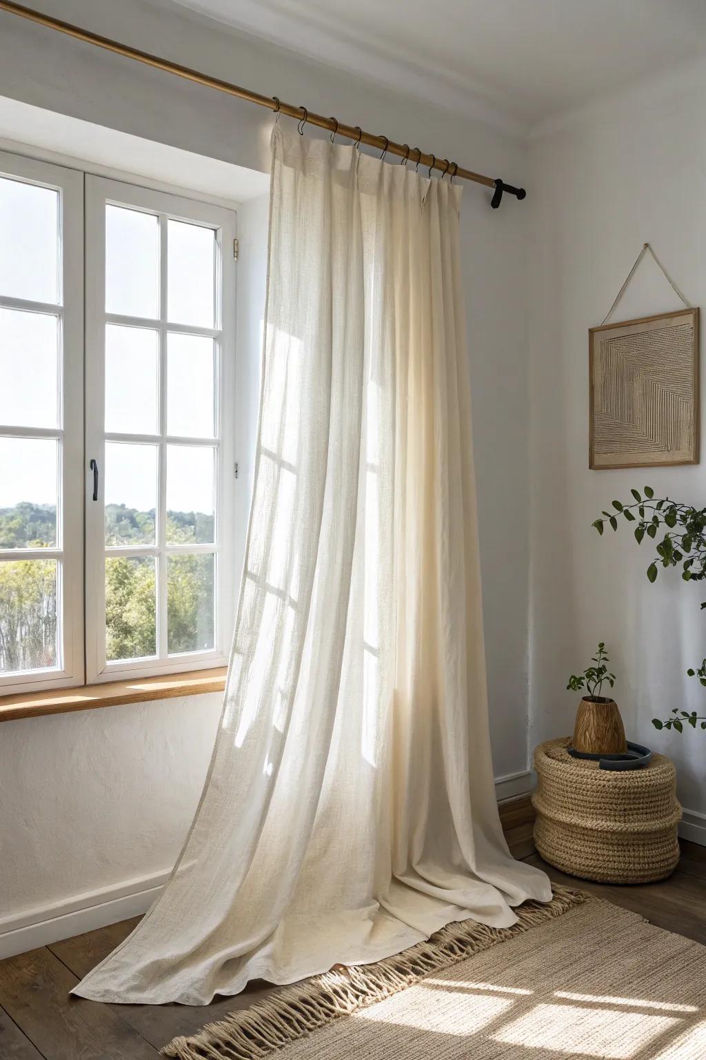 Sheer corner curtains that soften glare while keeping your small space bright and cozy.
