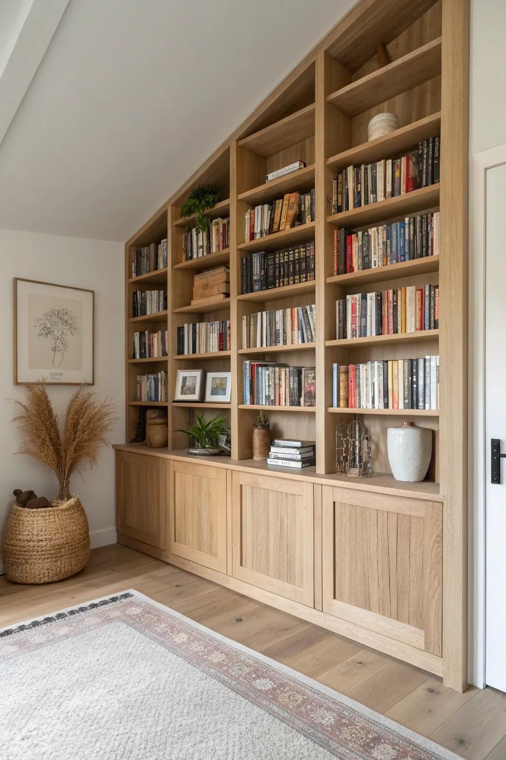 A concentrated book wall turns a small den into a cozy, collected hideaway—naturally.