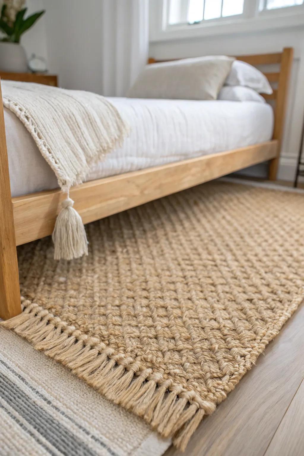 Slide a textured area rug under the daybed to instantly anchor it and make the room feel finished.