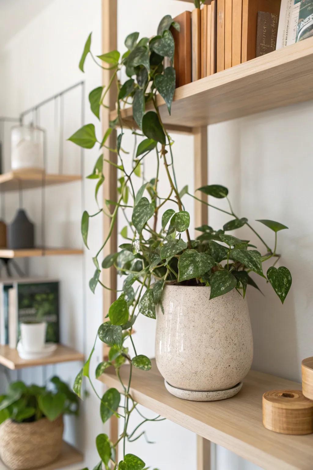 One trailing plant instantly softens built-in shelves and adds fresh, living texture.
