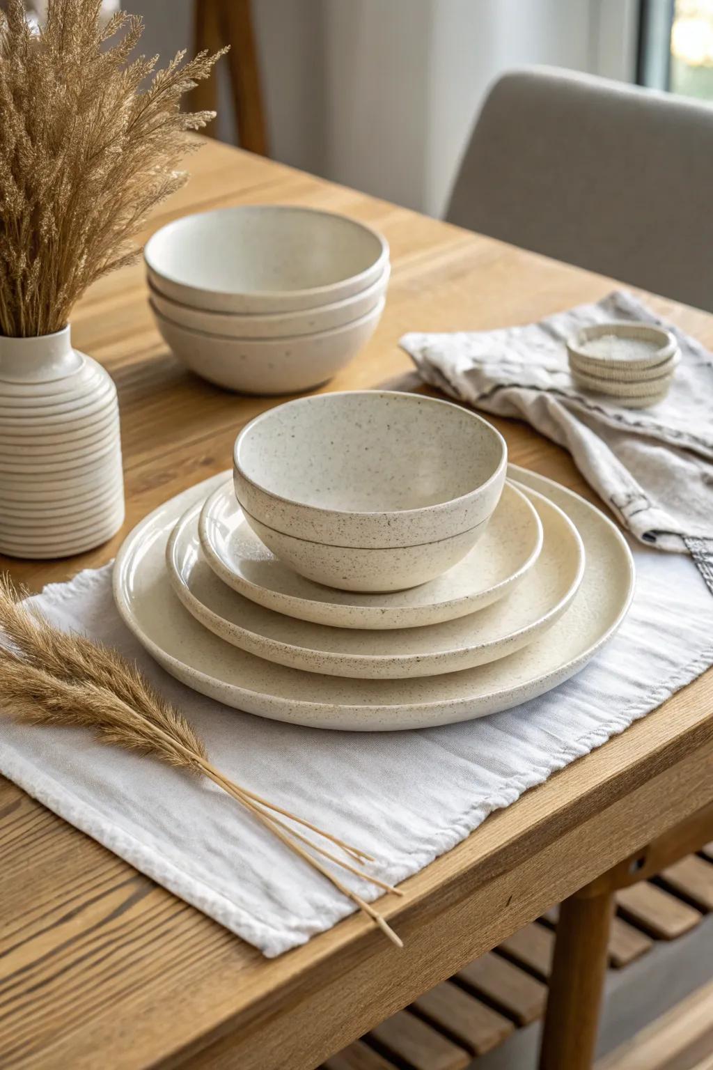 One tidy stack of plates and bowls keeps family-style dinners streamlined and clutter-free.