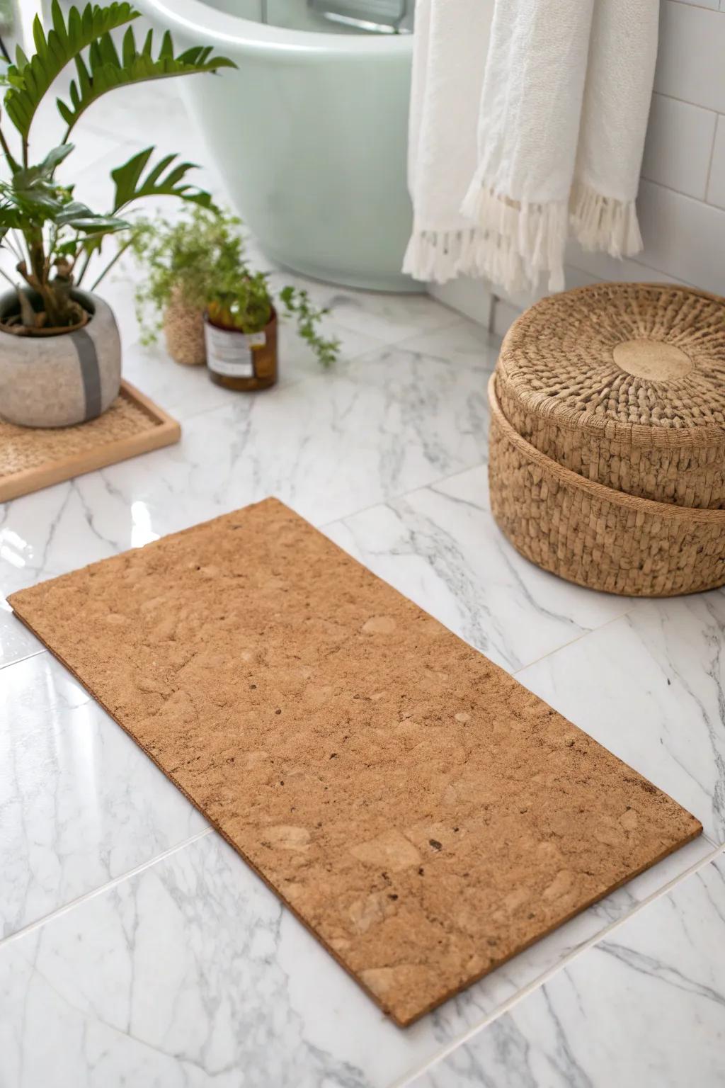 Transform your bathroom with the natural elegance of cork flooring—where sustainability meets style.