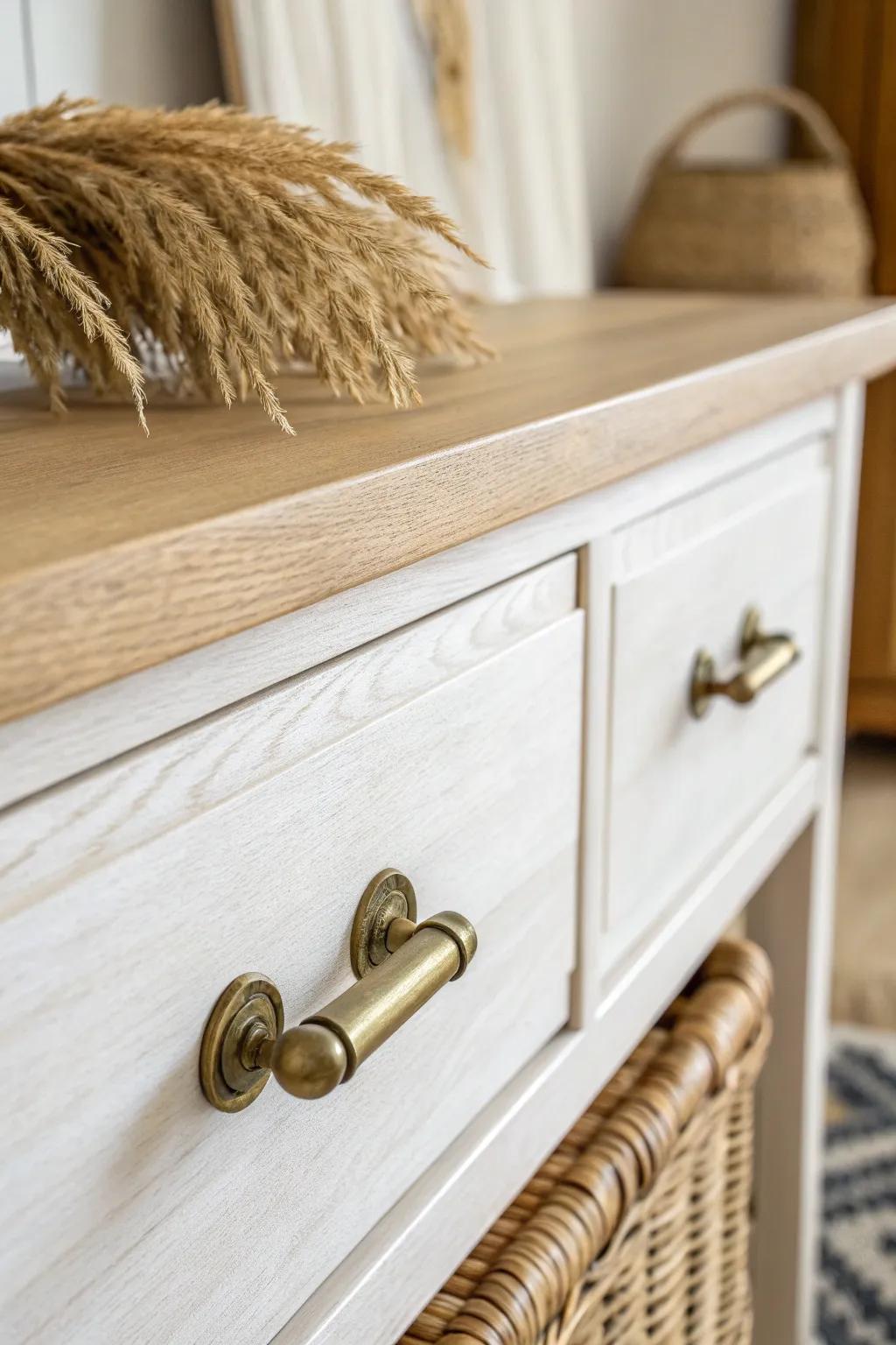 Budget DIY: swap in a vintage brass pull for an instant, collected look on any dresser.