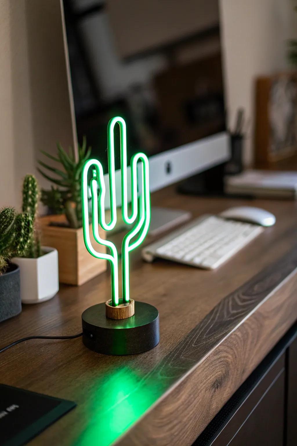Brighten your workspace with a touch of craftsmanship: the mini neon cactus sign.
