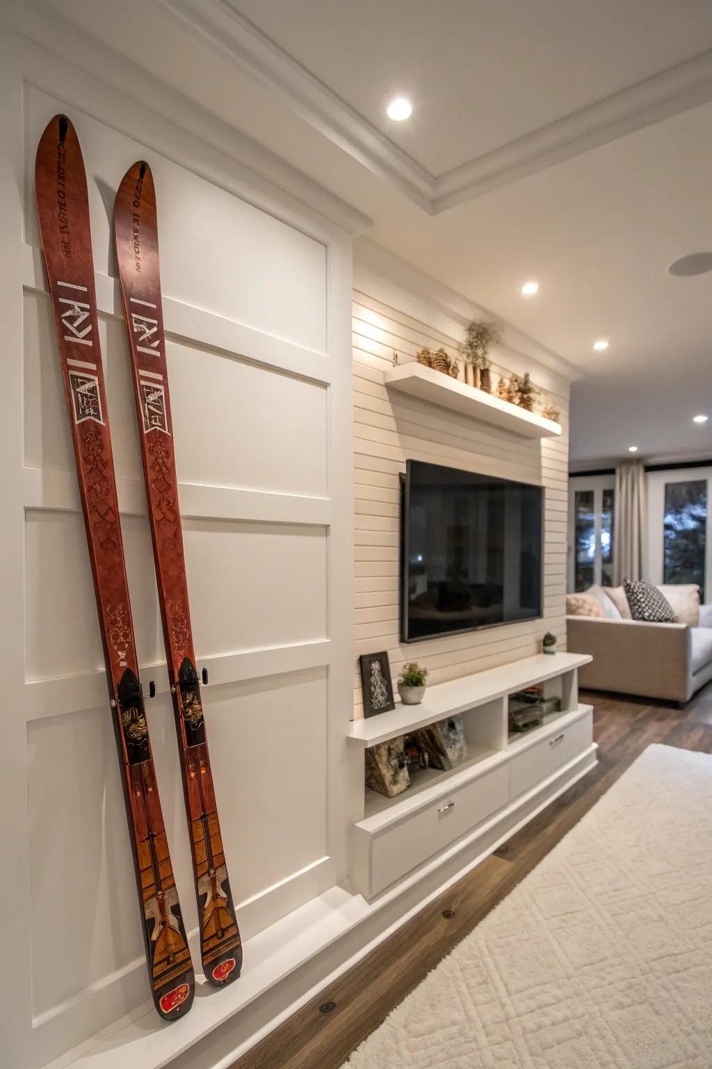 Elevate your ski storage with this minimalist floating shelf—where function meets craftsmanship.