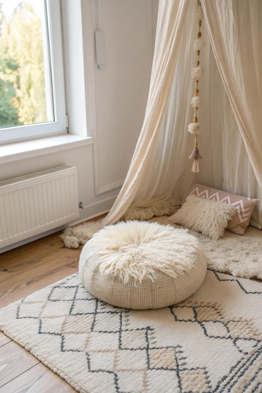 Elevate tactile play with soft textures and natural tones for your little one's retreat.