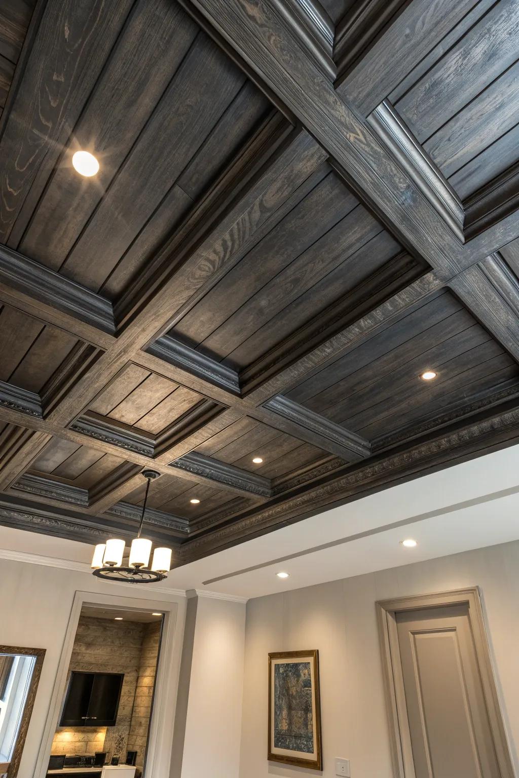 Elevate your space with the bold contrast of a painted wood ceiling.