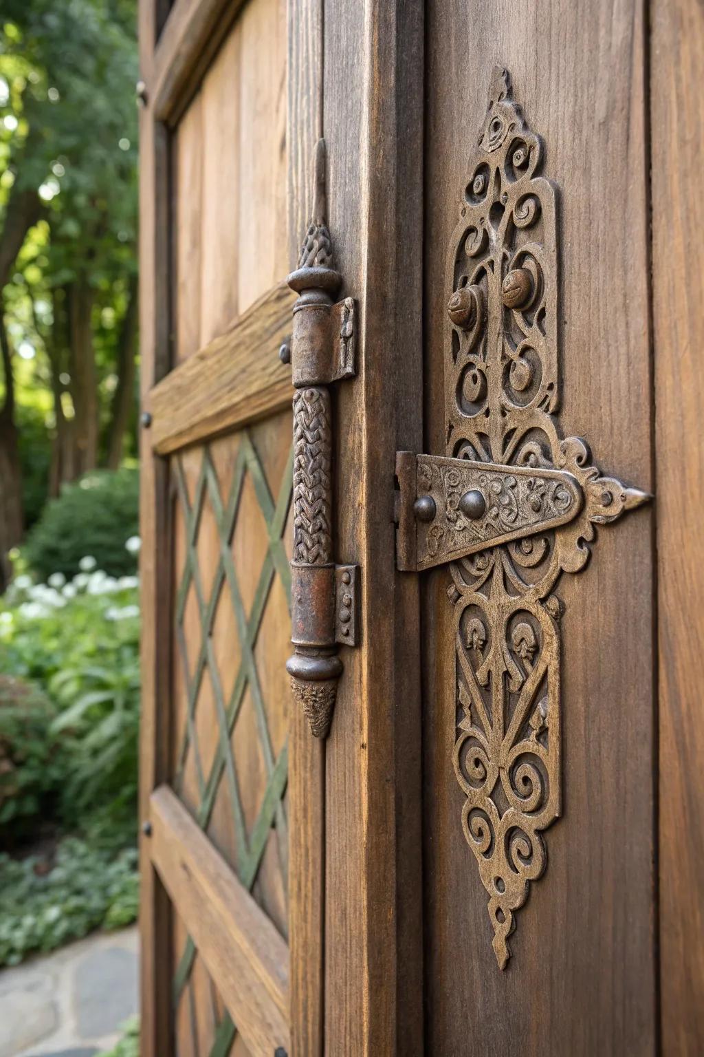 Elevate your garden gate with the timeless elegance of a crafted bronze hinge.