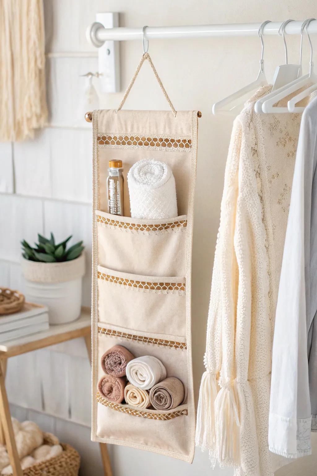 A slim closet organizer that turns a tiny dorm closet into calm, functional space.