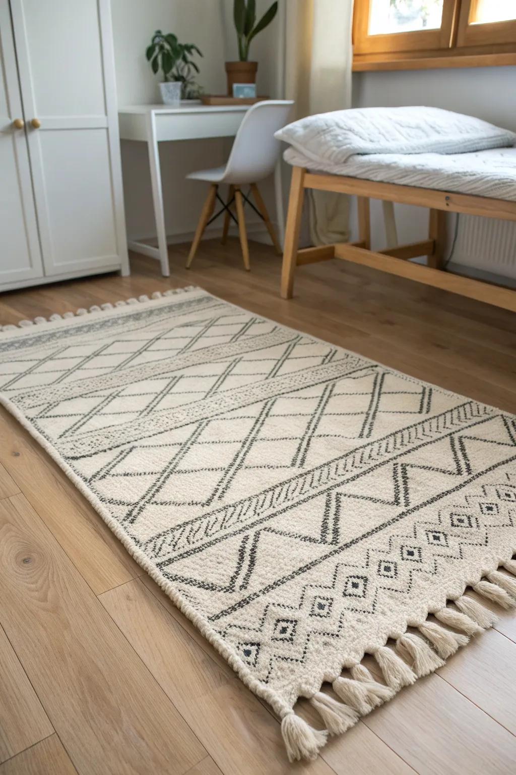 A plush woven rug warms up a cold dorm floor and instantly defines your cozy little space.