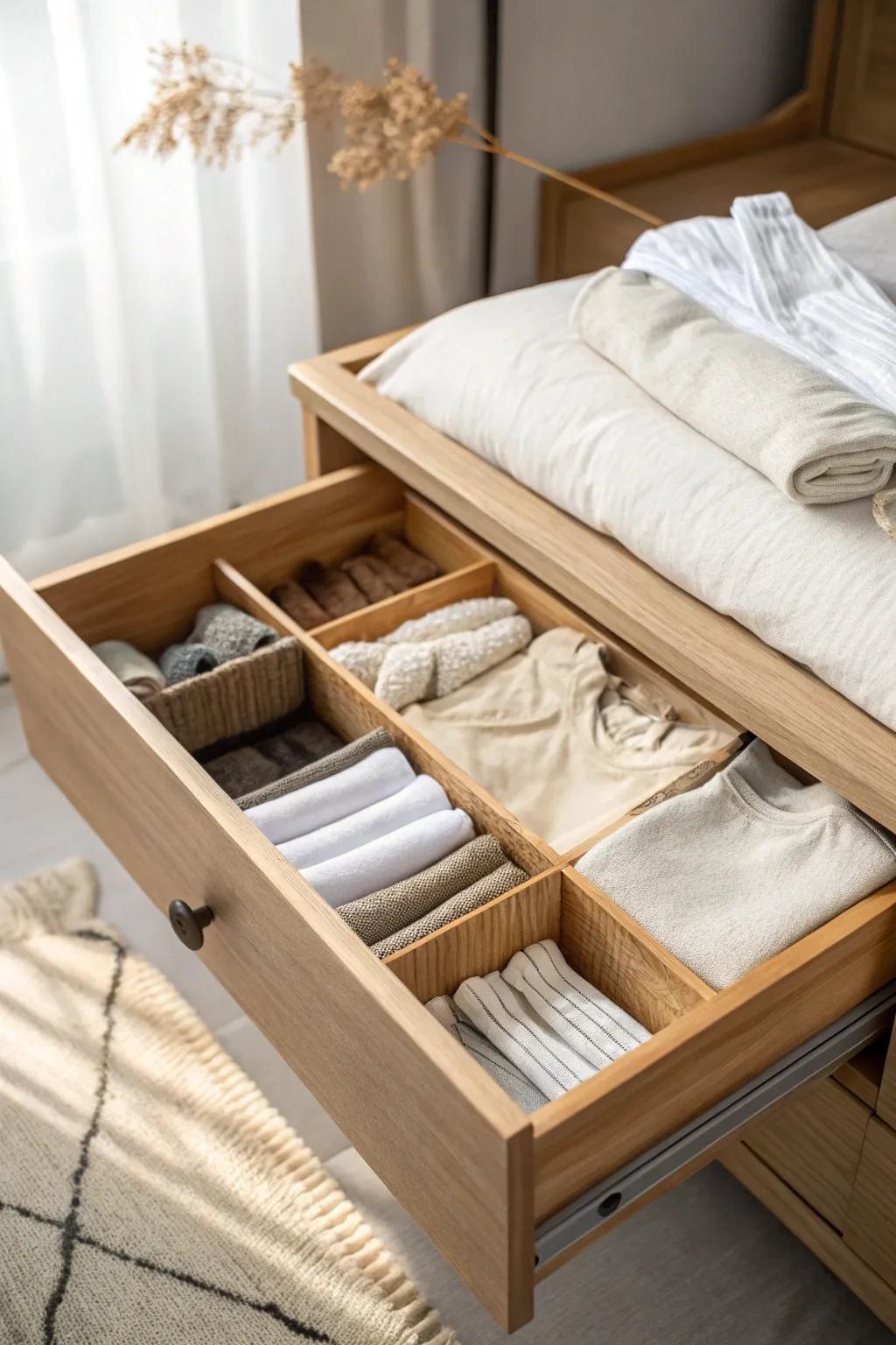 File-fold your drawer so every tee and set is visible—fast mornings, calmer dorm life.
