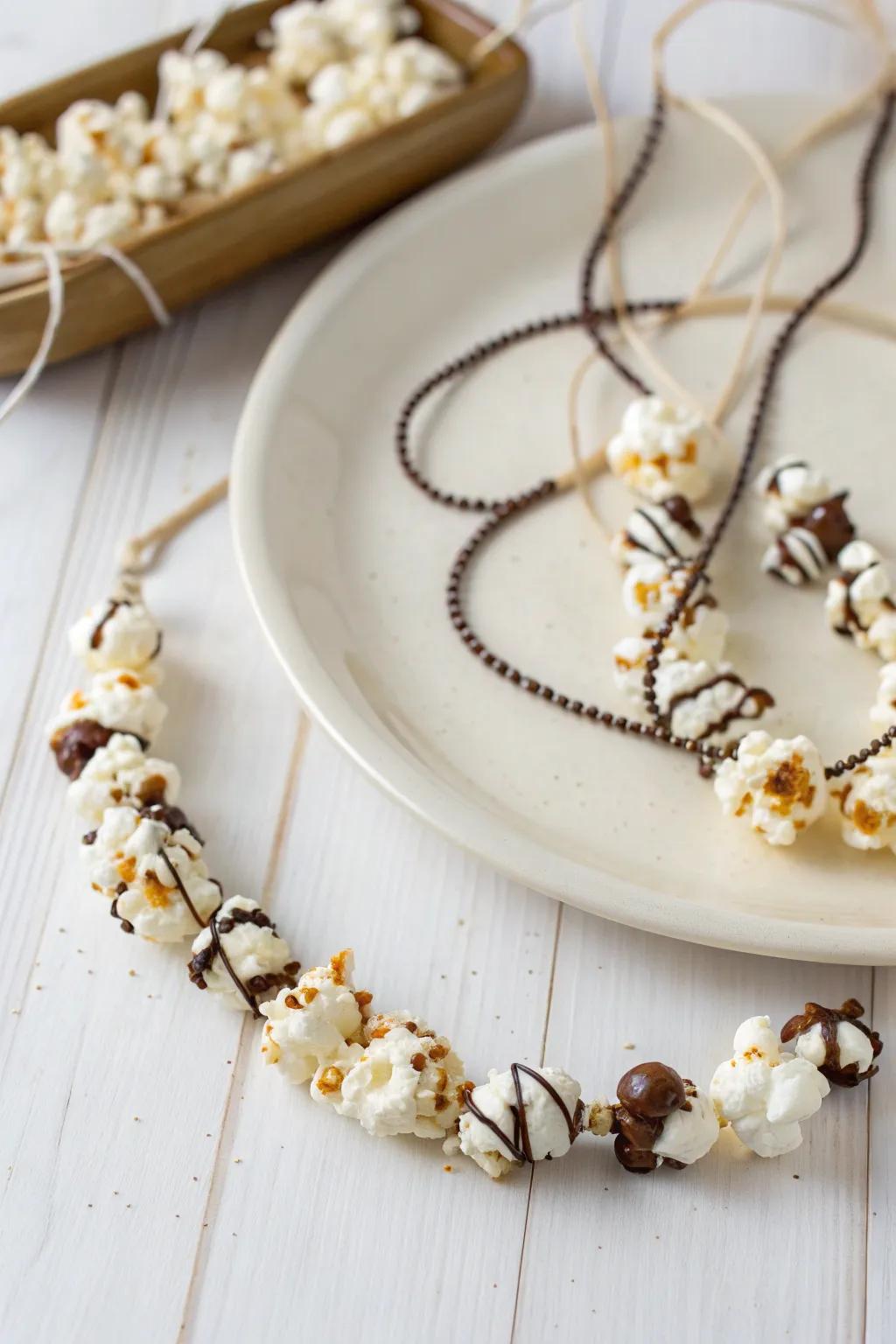 Indulge in the charm of simplicity with this delightful popcorn necklace, perfect for a cozy movie night!