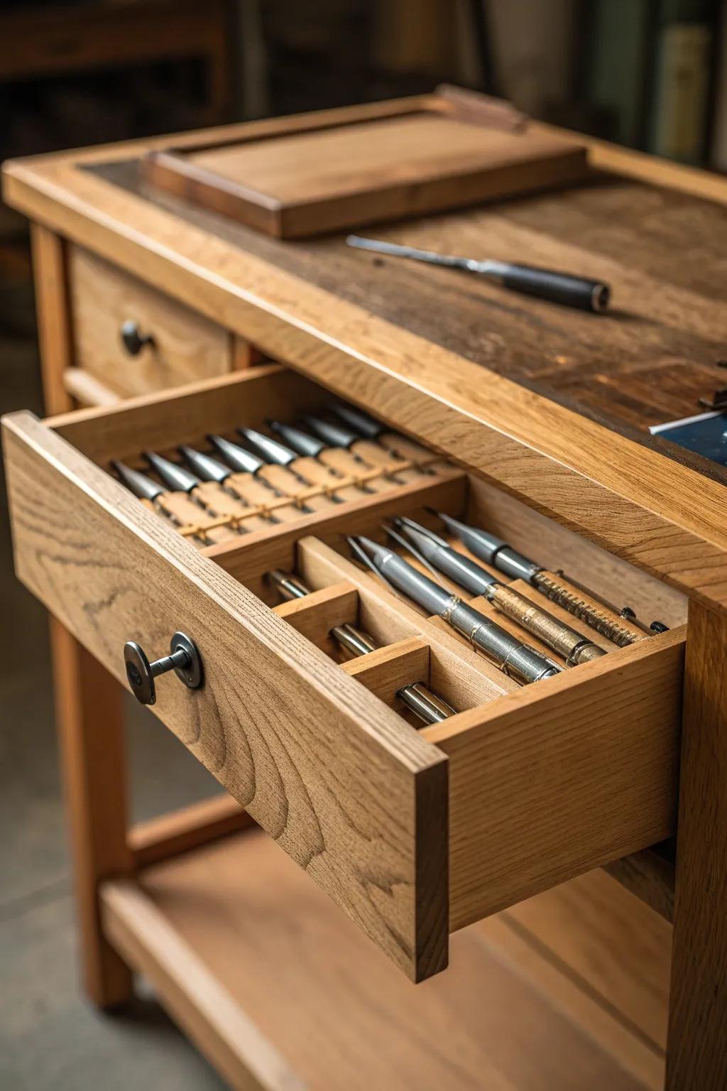 Elevate your workspace with integrated workbench storage for ultimate efficiency.