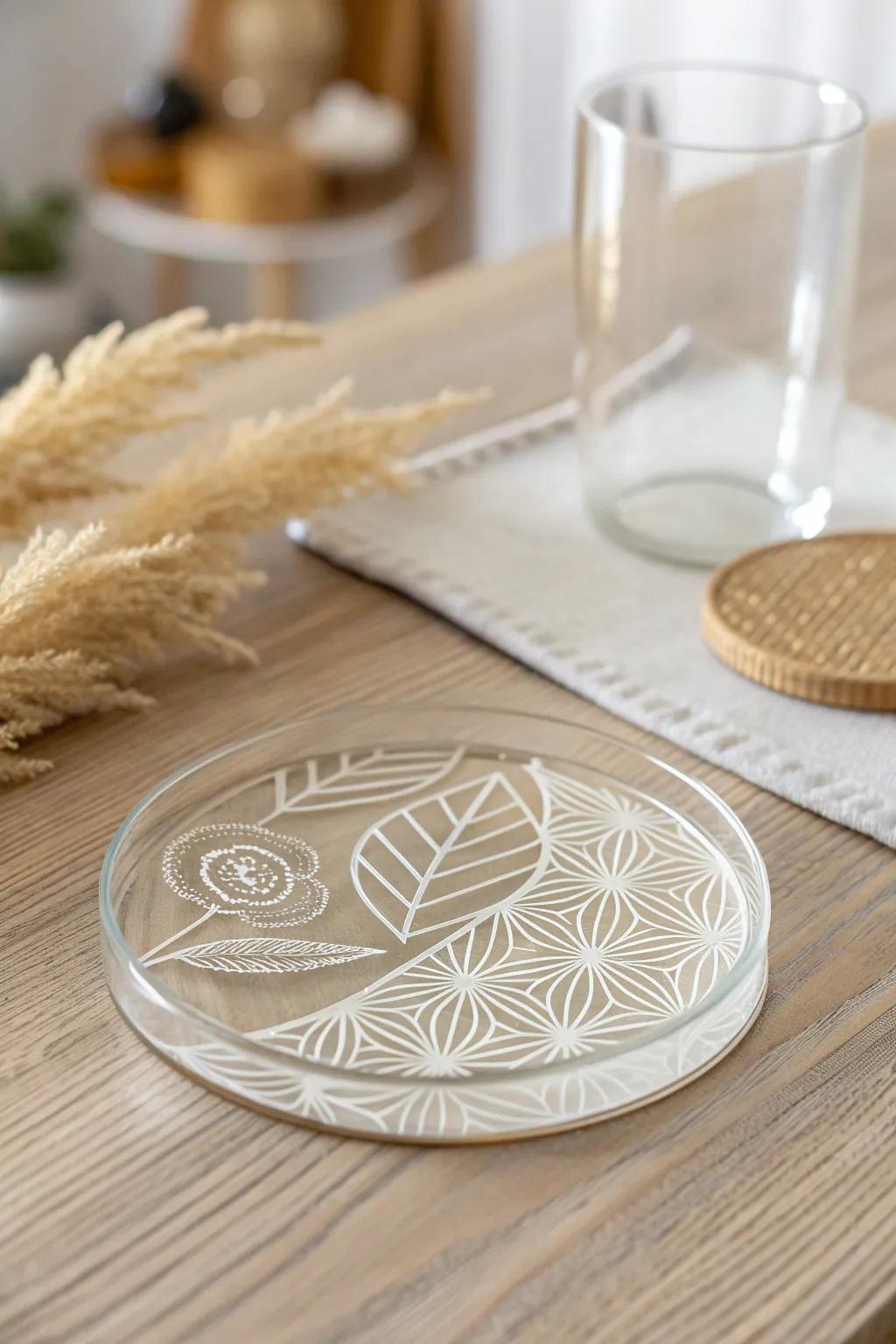 Elevate your decor with the timeless elegance of custom etched glass coasters.