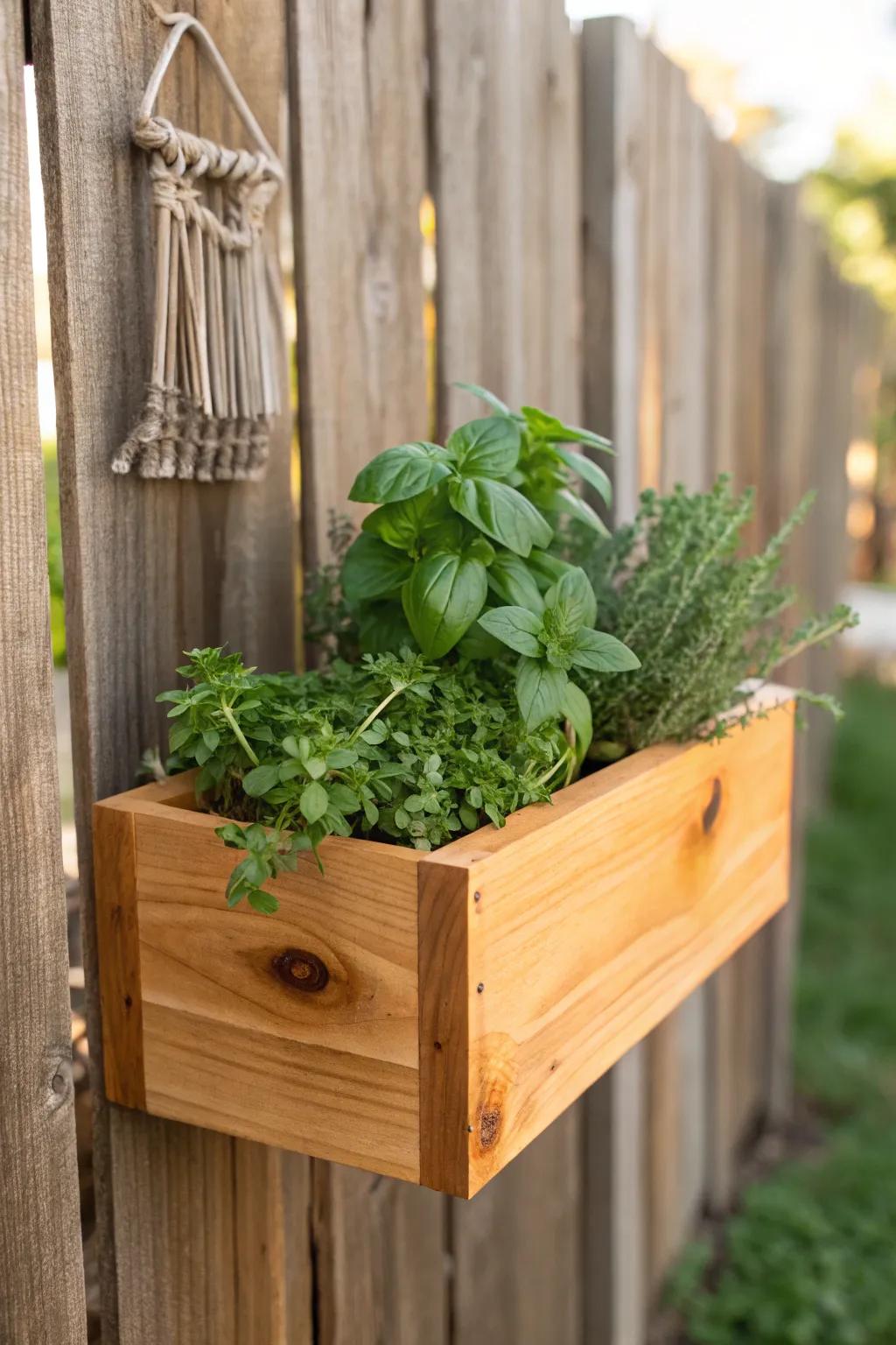 Elevate your garden with handcrafted cedar herb boxes for a touch of natural elegance.
