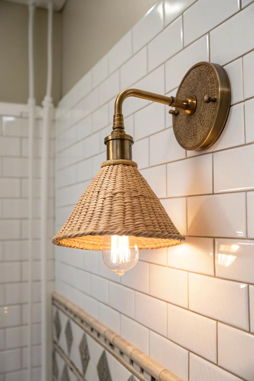 Warm-glow wall sconce turns a tiny bathroom into a cozy, hotel-like retreat—on a budget.