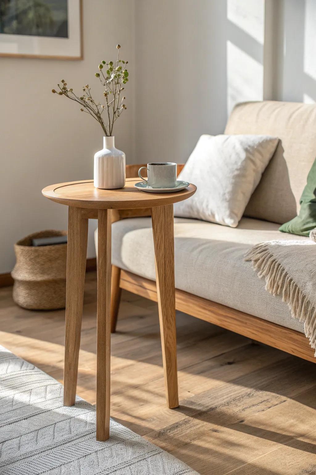 Swap the bulky coffee table for a slim side table to keep futon living easy and airy.