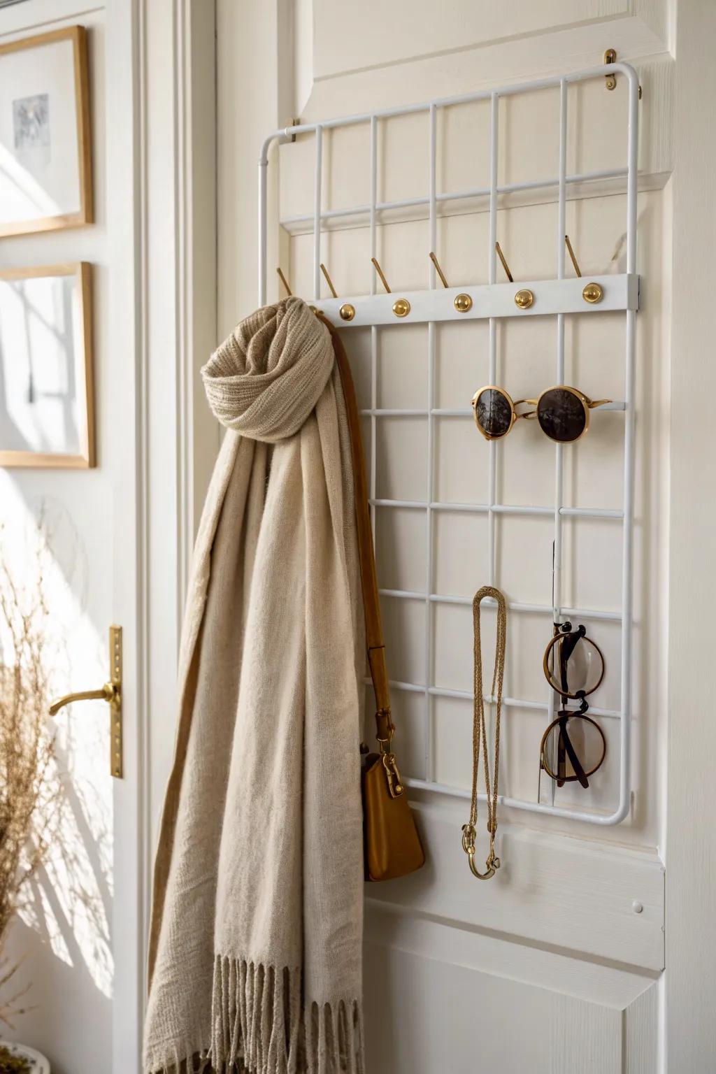 Turn closet-door dead space into a boutique grid wall for belts, scarves & sunglasses.