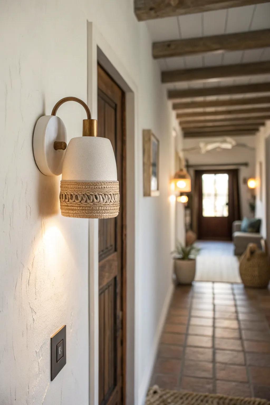 A slim wall sconce adds warm hallway glow without taking up a single inch of floor space.
