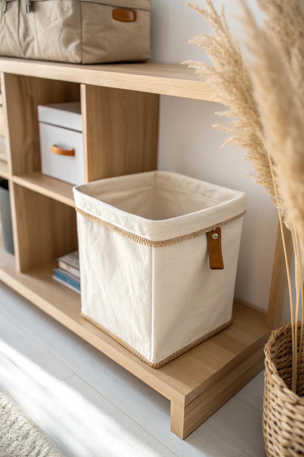 Hide toys in matching opaque fabric bins—cube shelves look calm, tidy, and kid-friendly.