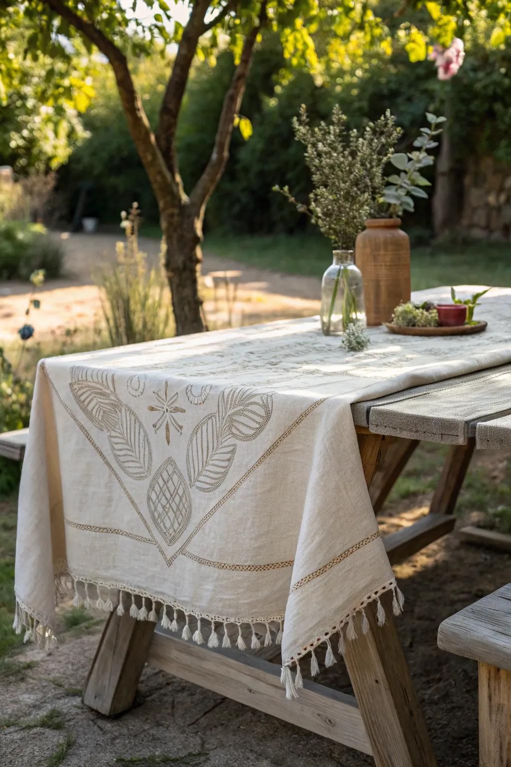 Transform your outdoor space with the effortless elegance of minimalist table linens.