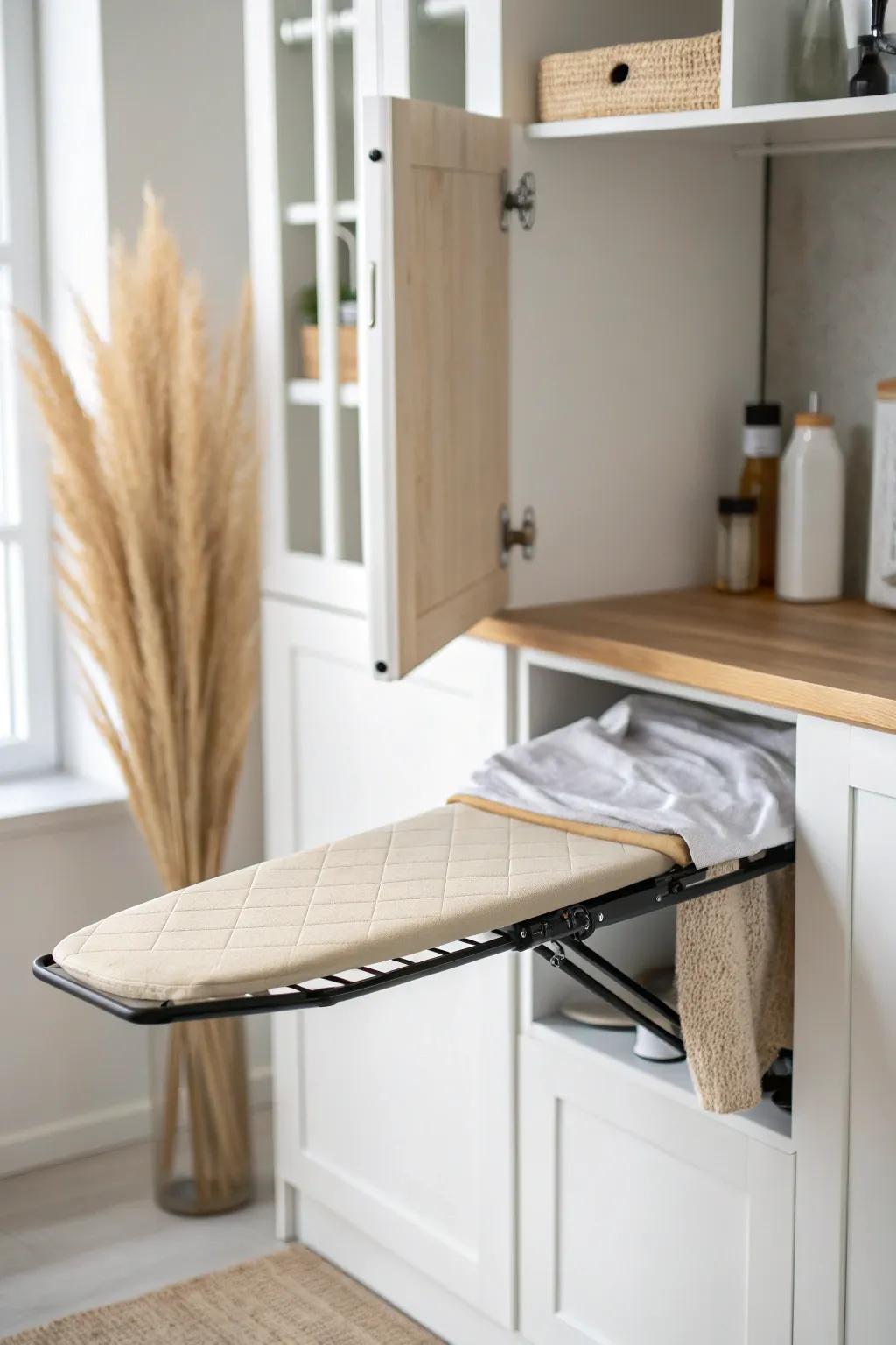 Hidden swing-out ironing board: a sleek cabinet-mounted solution that vanishes when you’re done.