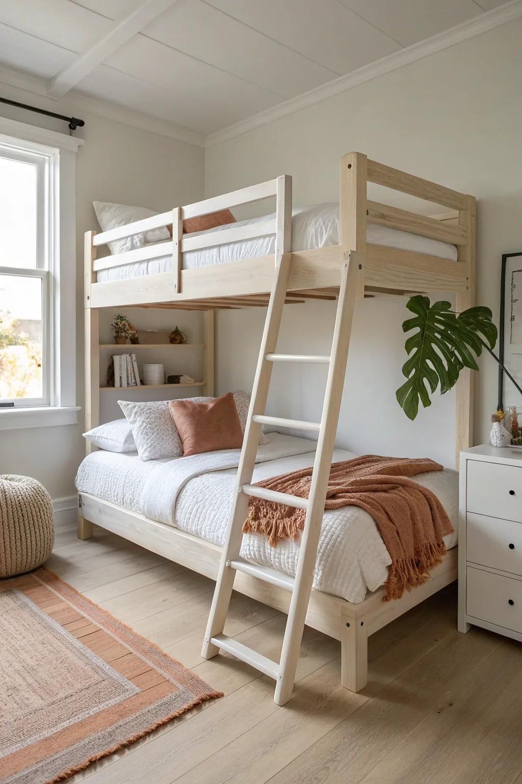 Go vertical: a sleek bunk bed opens up floor space for play, storage, and a desk.
