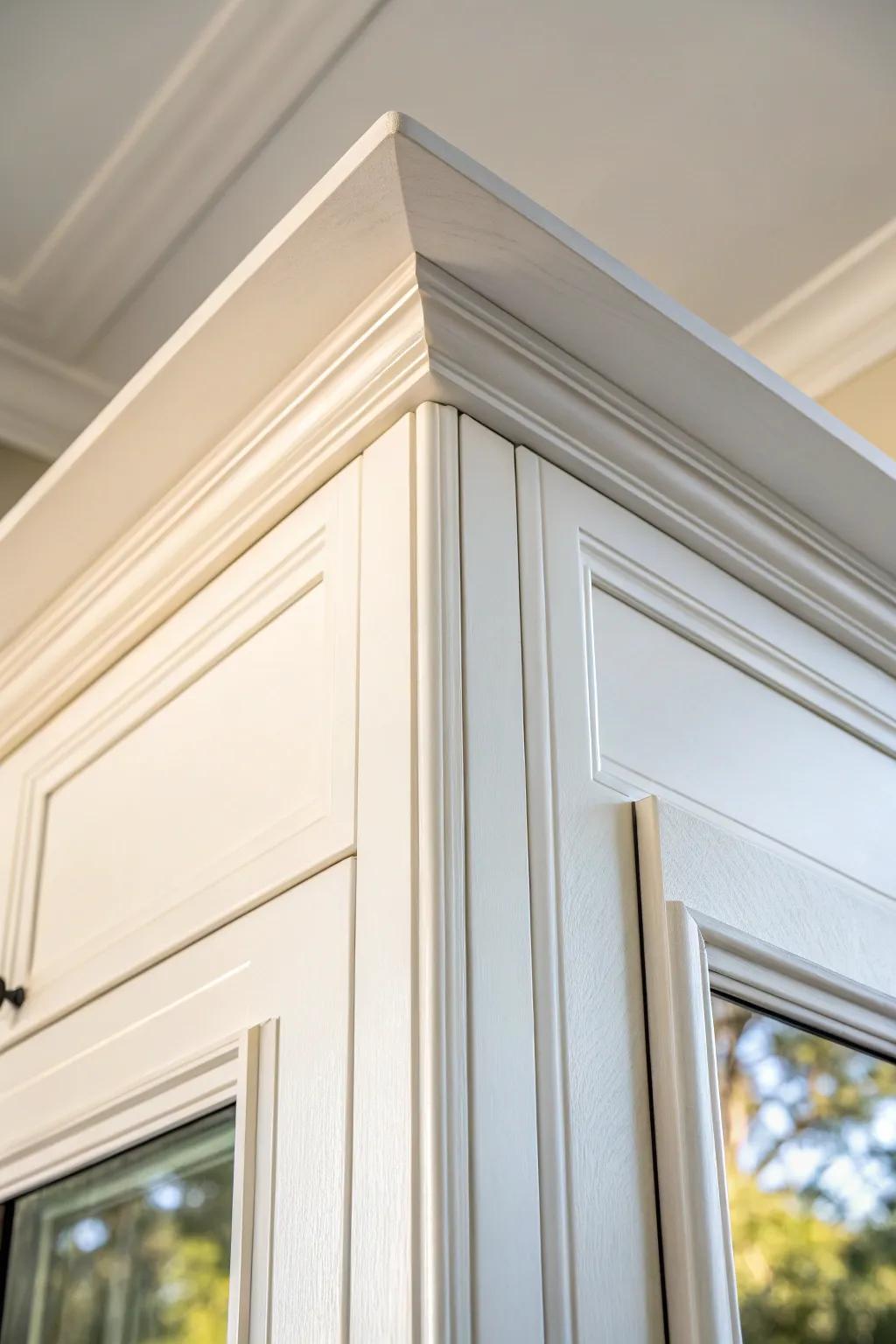 Turn the cabinet-to-ceiling gap into intentional architecture with a clean trim frame.