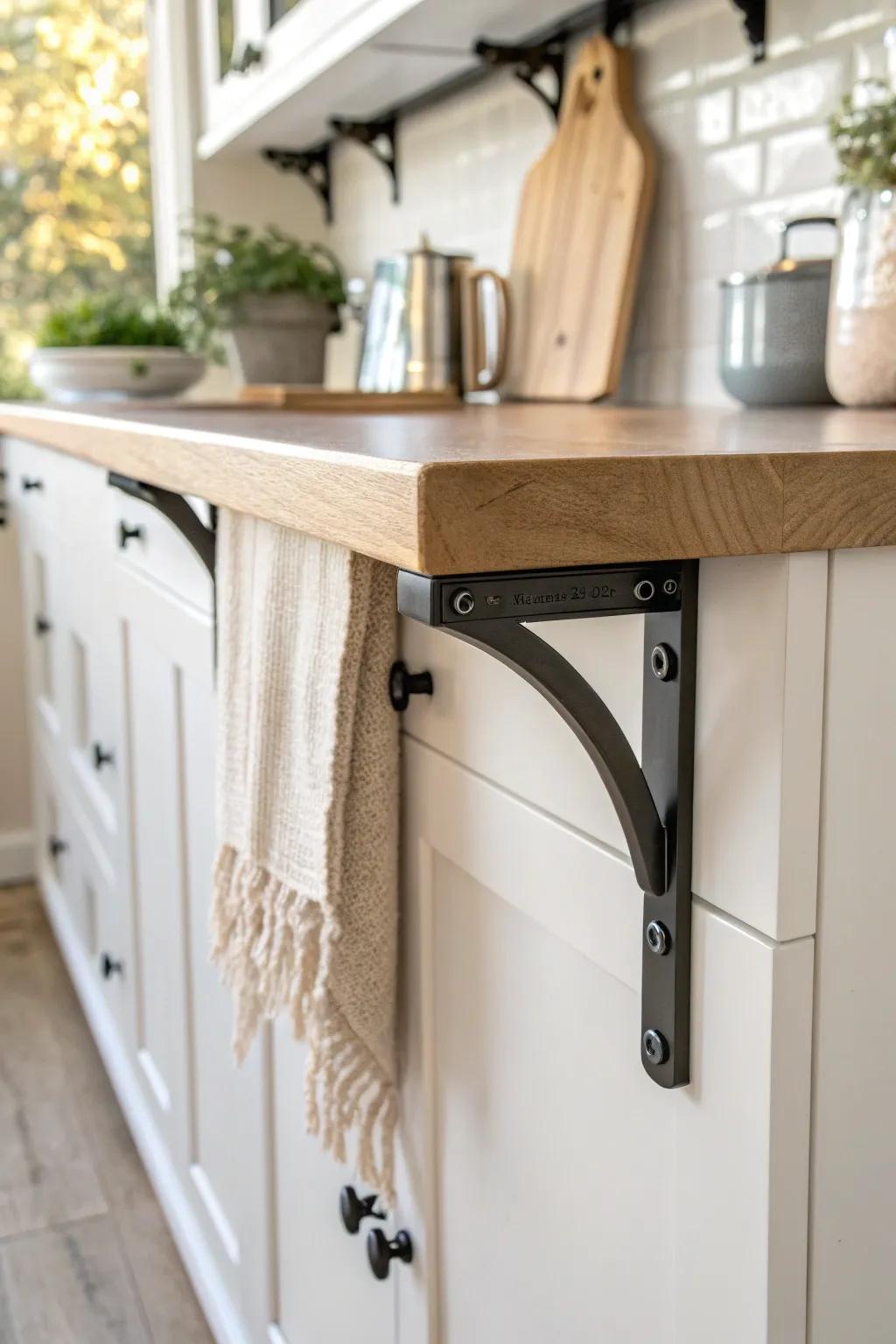 Slim bracketed countertop wing: a custom-looking side extension that doubles prep space.