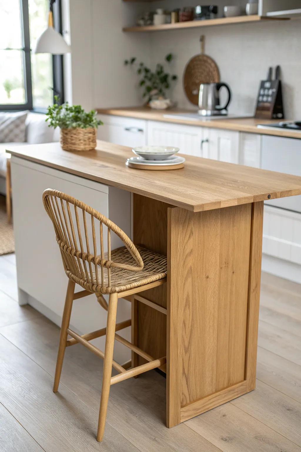 Slip in a slim table wing: a cozy dining perch with chairs tucked away for clear walkways.