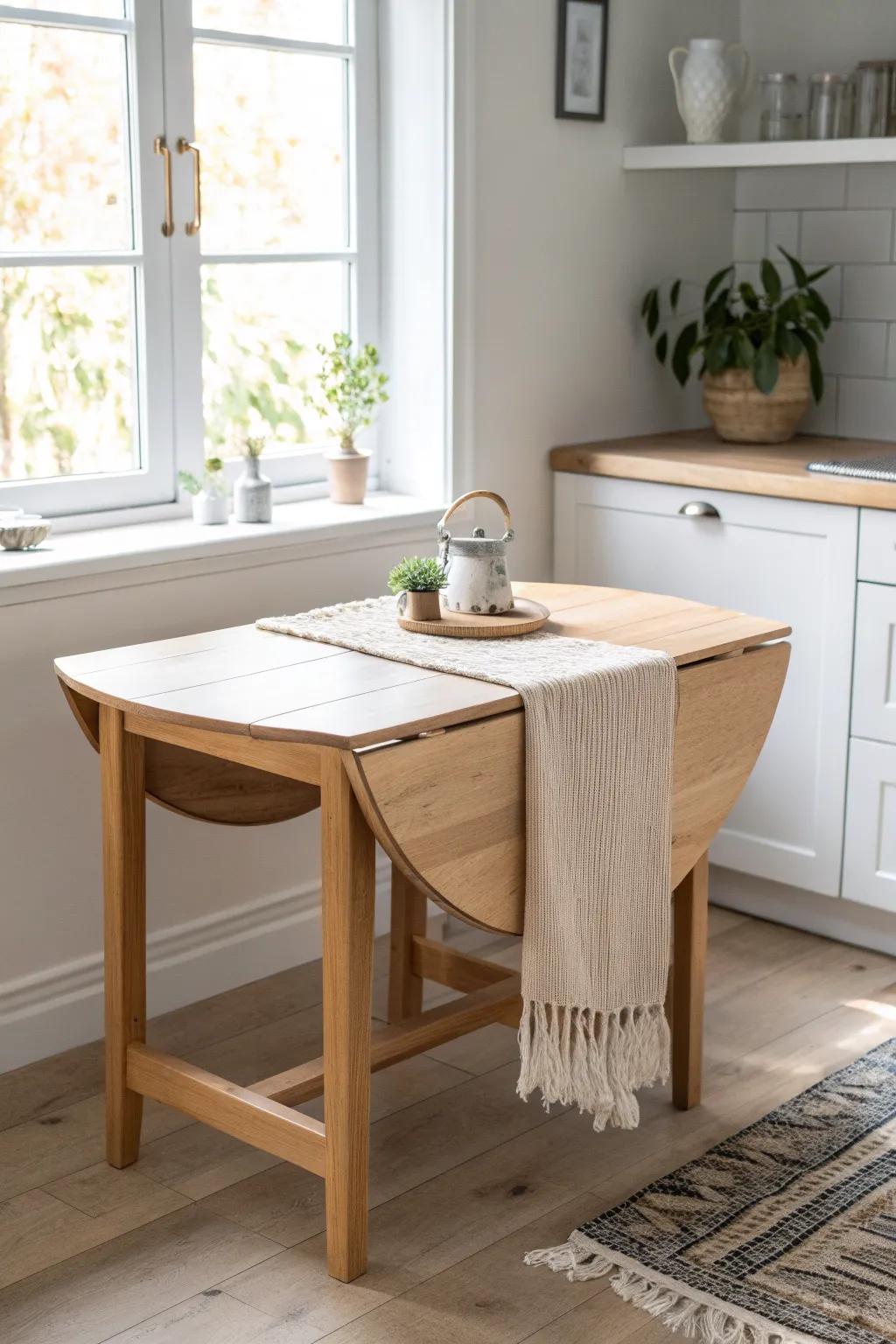 A petite drop-leaf table that folds small for weekdays and expands beautifully for brunch.