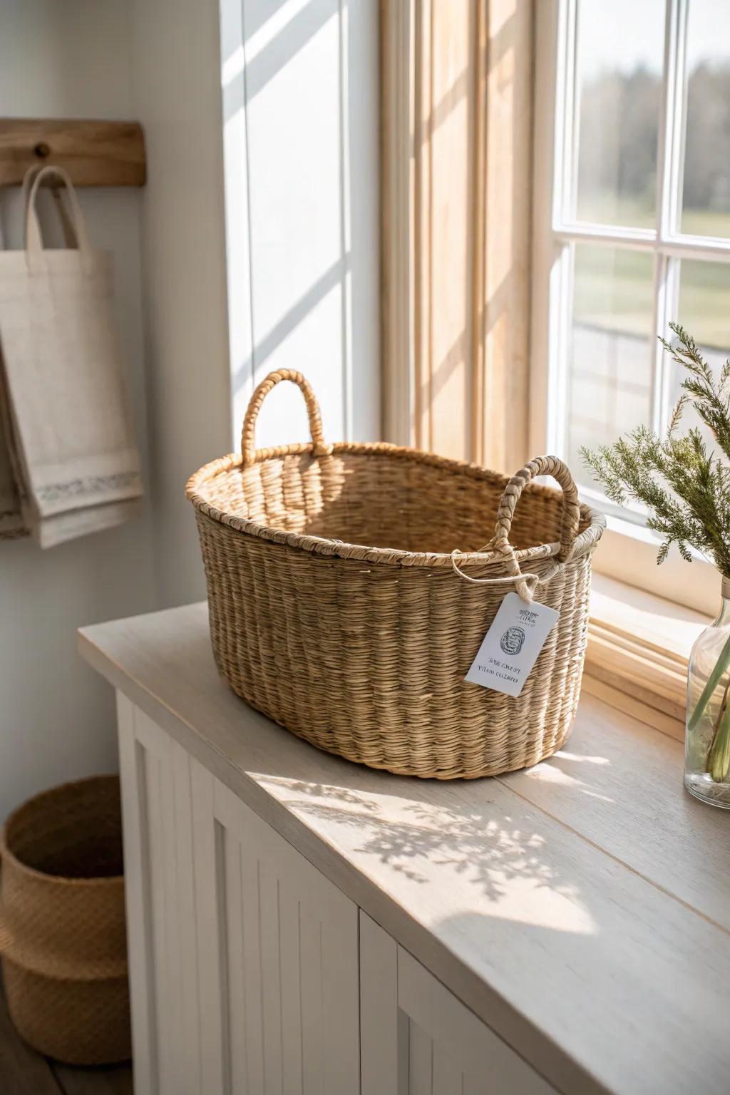 Tuck snacks and odd-shaped bags into a woven basket for an instantly calmer pantry shelf.