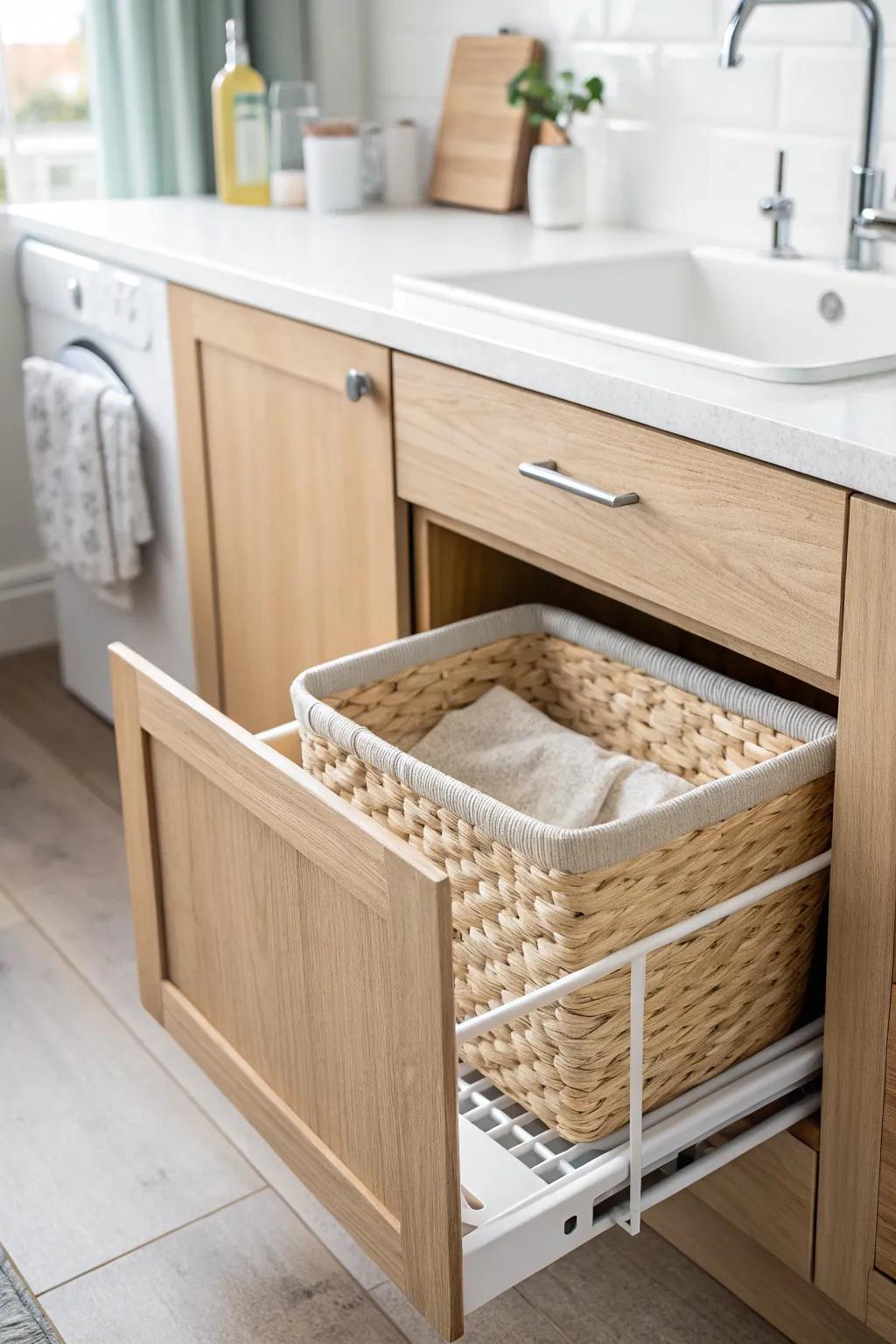 A pull-out under-sink bin turns that back corner into easy, grab-and-go storage.