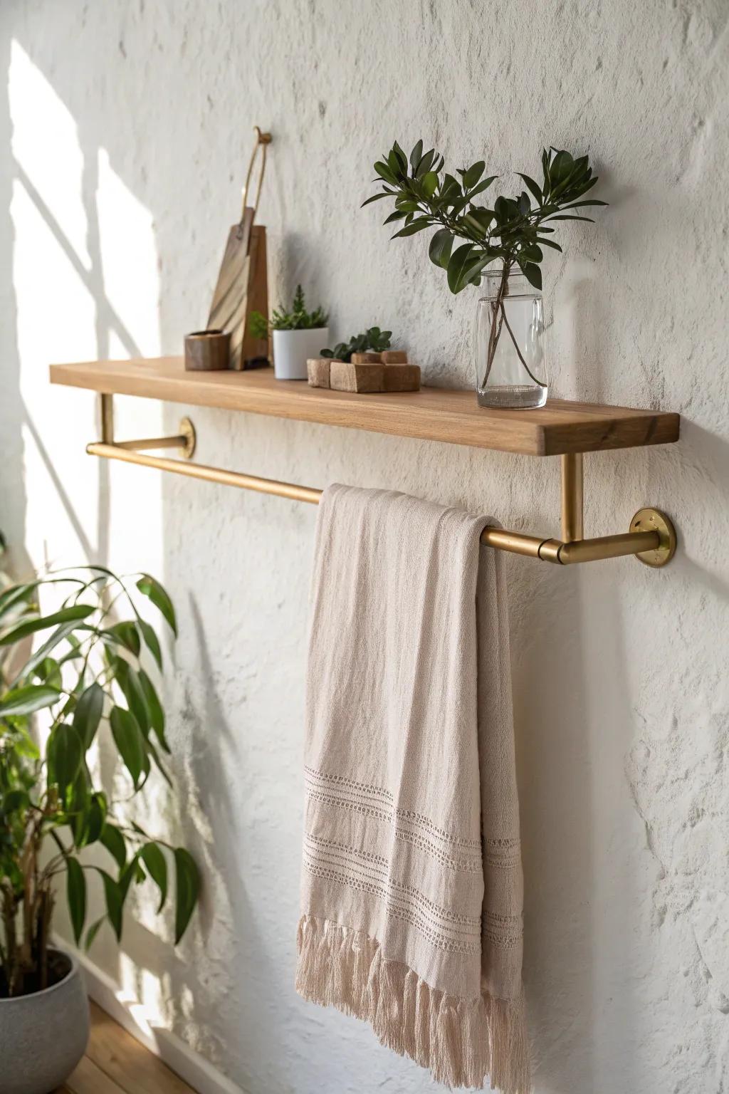A sleek shelf + drying bar combo that adds storage and instant style to small laundry walls.