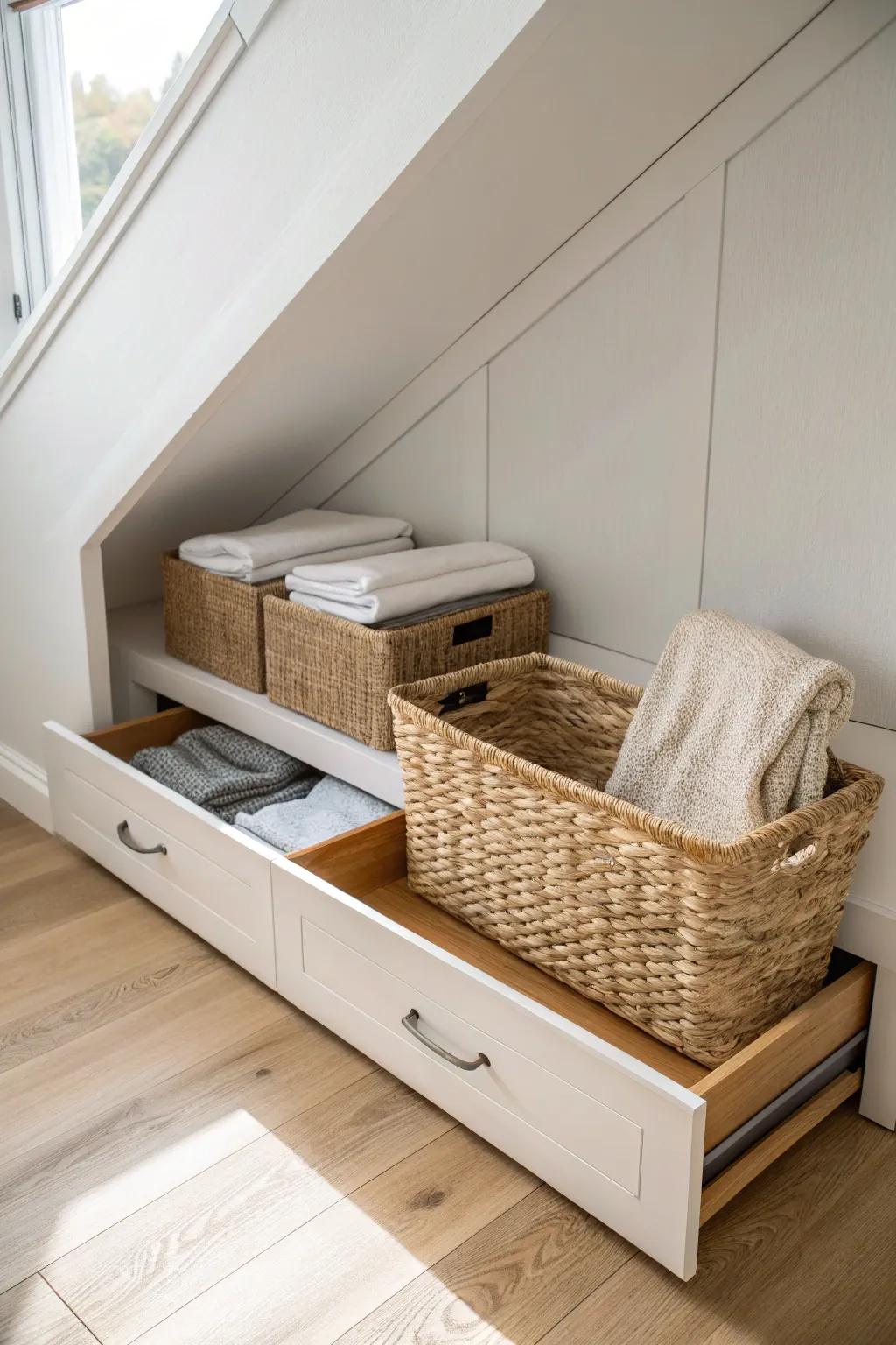 Under-eaves drawers: the prettiest way to unlock hidden loft storage without the crawl.