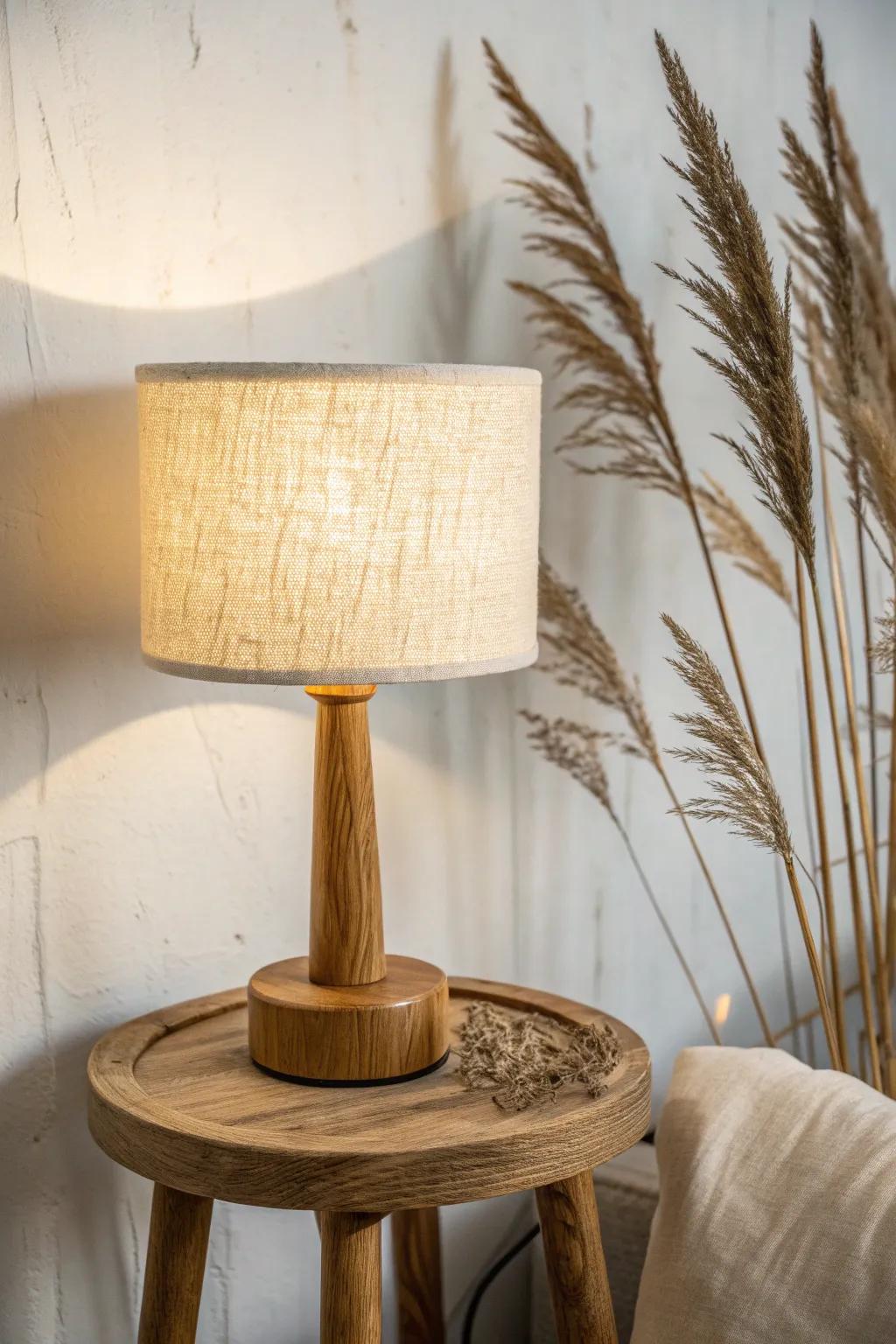 Warm lamp glow turns a tiny corner into evening calm—ideal for a daily meditation ritual.