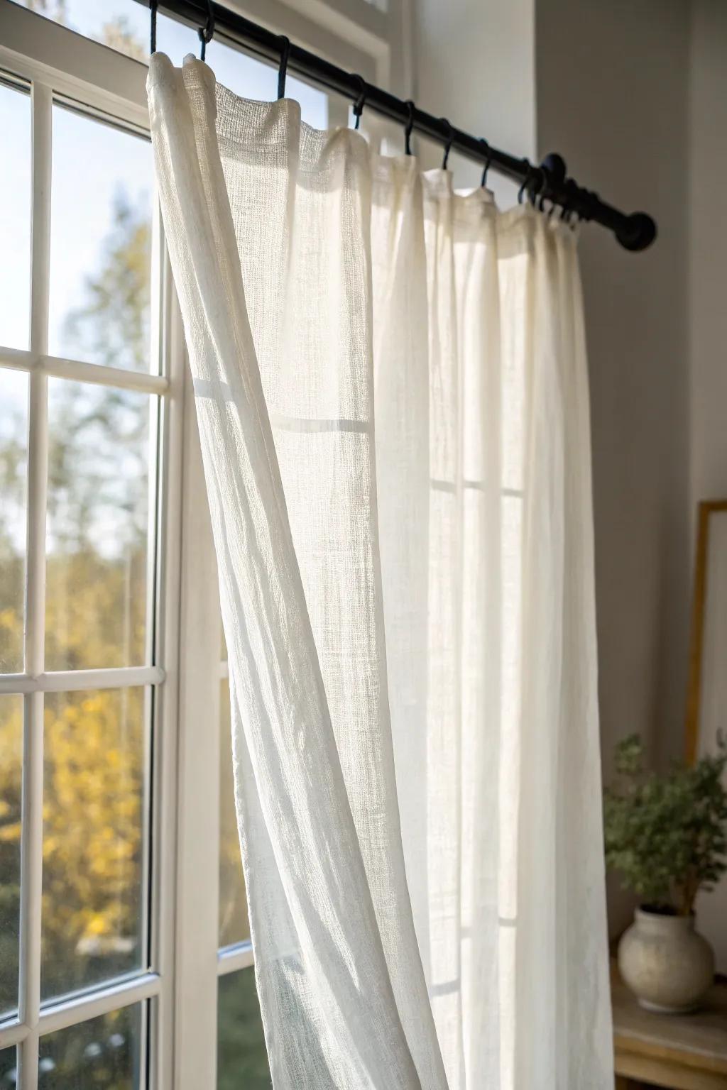 Swap heavy drapes for airy sheer linen—more daylight, taller vibes, calmer minimal rooms.