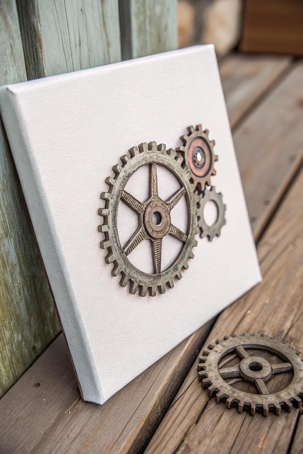 Discover the elegance of steampunk with minimalism: A gear that transforms your canvas into industrial art.