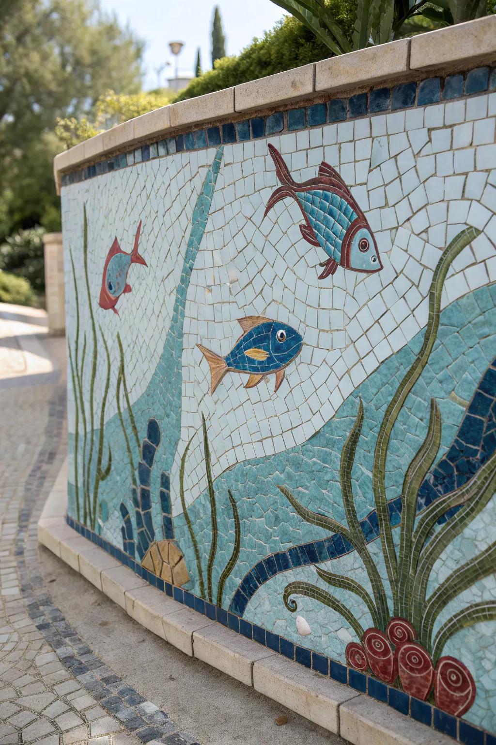 Dive into serenity with aquatic-themed mosaic art, where craftsmanship meets the tranquility of the sea.