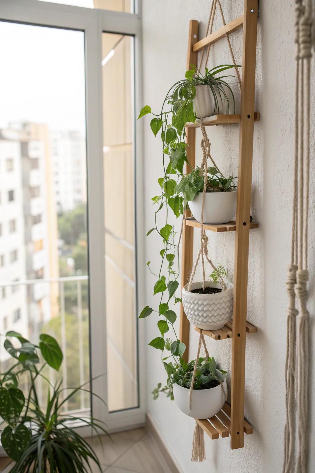 Go vertical: a slim wall planter keeps a narrow balcony floor clear and lush.