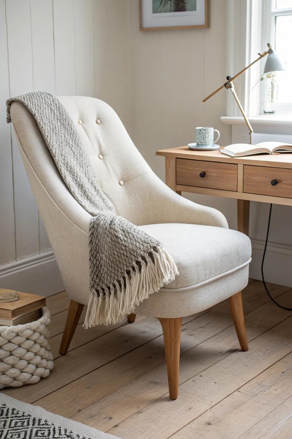 Keep late-night feeds simple: a cozy nursing chair within reach of your desk essentials.