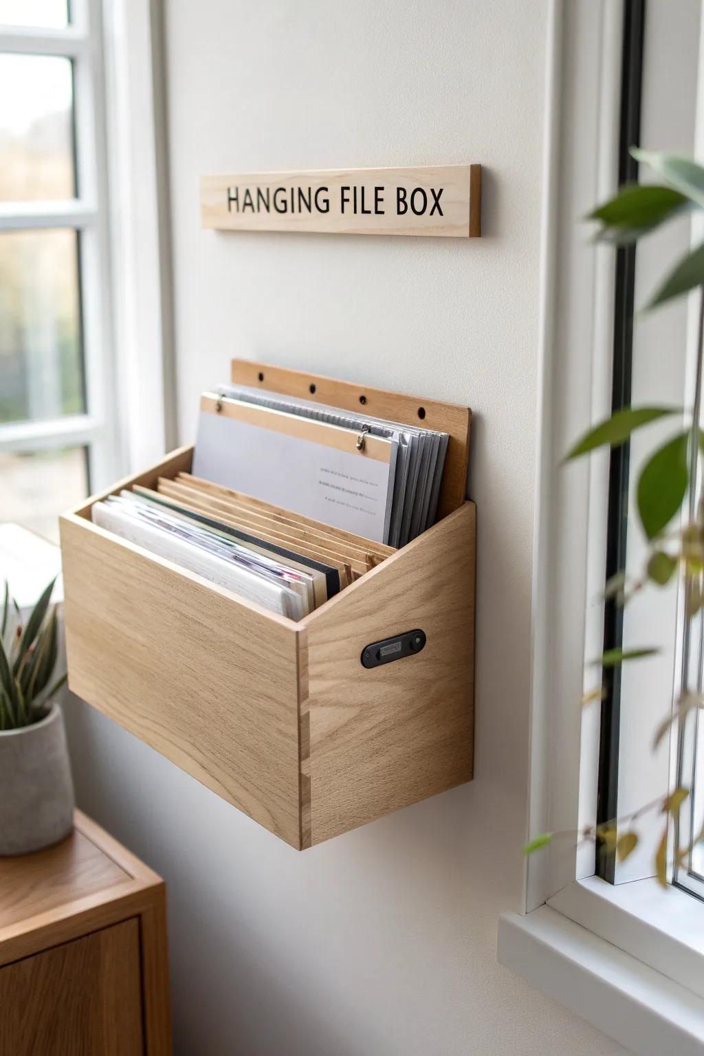 Go vertical with a sleek hanging file box—full filing-cabinet vibes without the bulk.