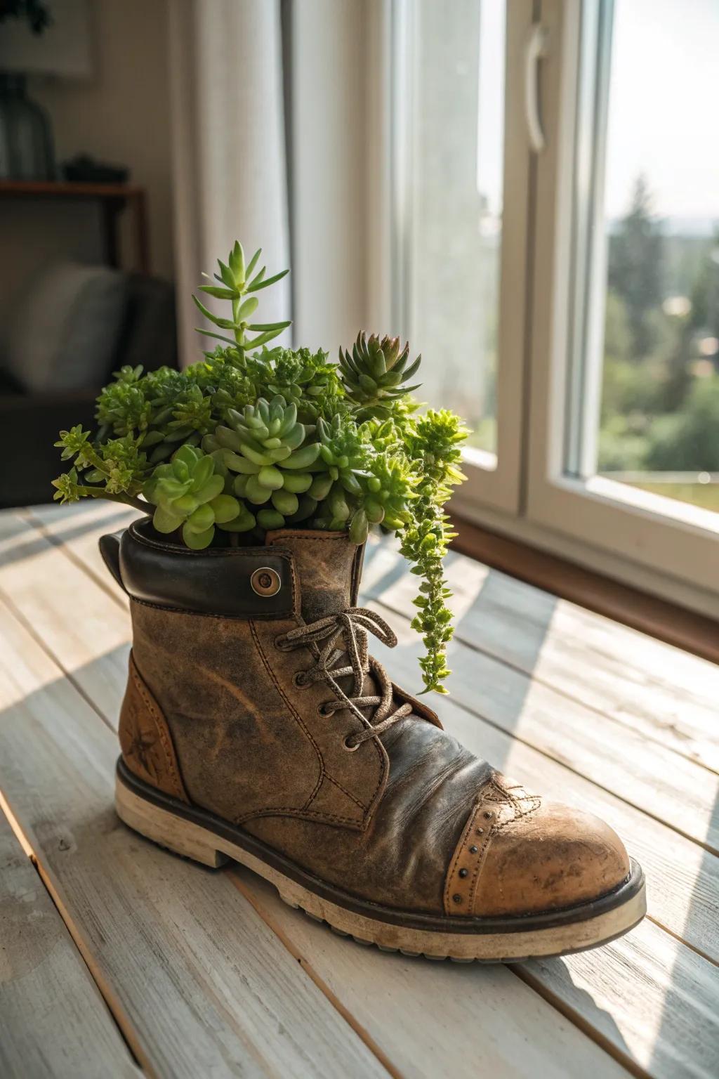 From old soles to new life: Embrace creativity with charming shoe planters!