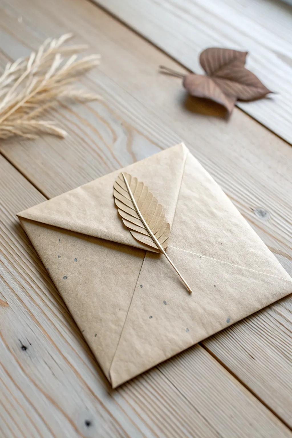 Embrace autumn's charm with a leafy origami envelope that combines minimalism and natural beauty.