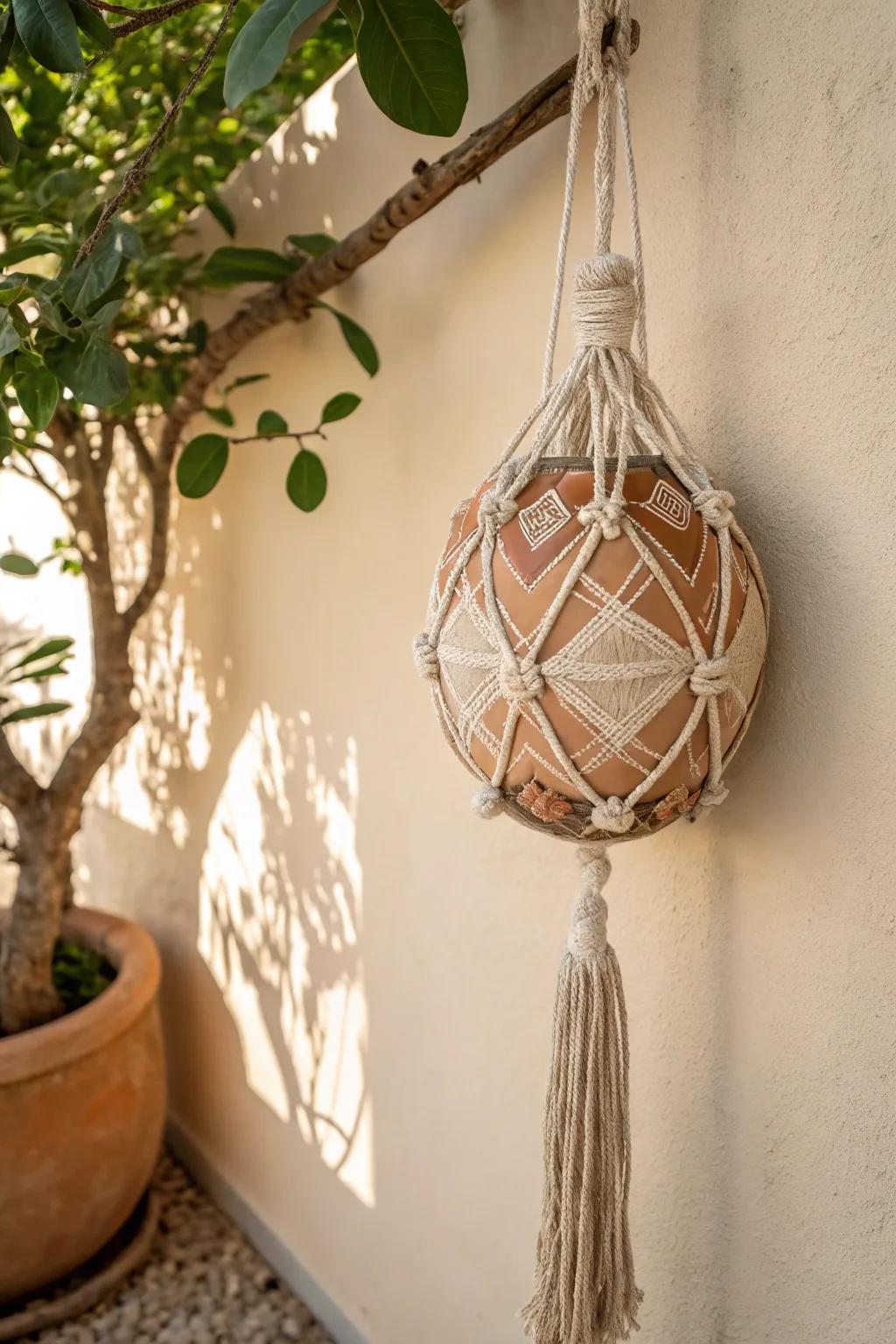 Transform your space with a boho-chic macramé buoy centerpiece, perfect for adding a touch of artistry and warmth.