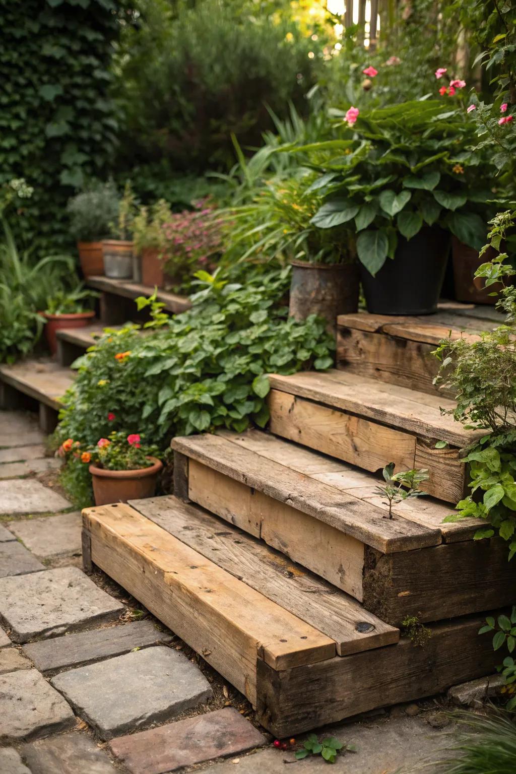 Elevate your garden with the charm of handcrafted pallet steps.
