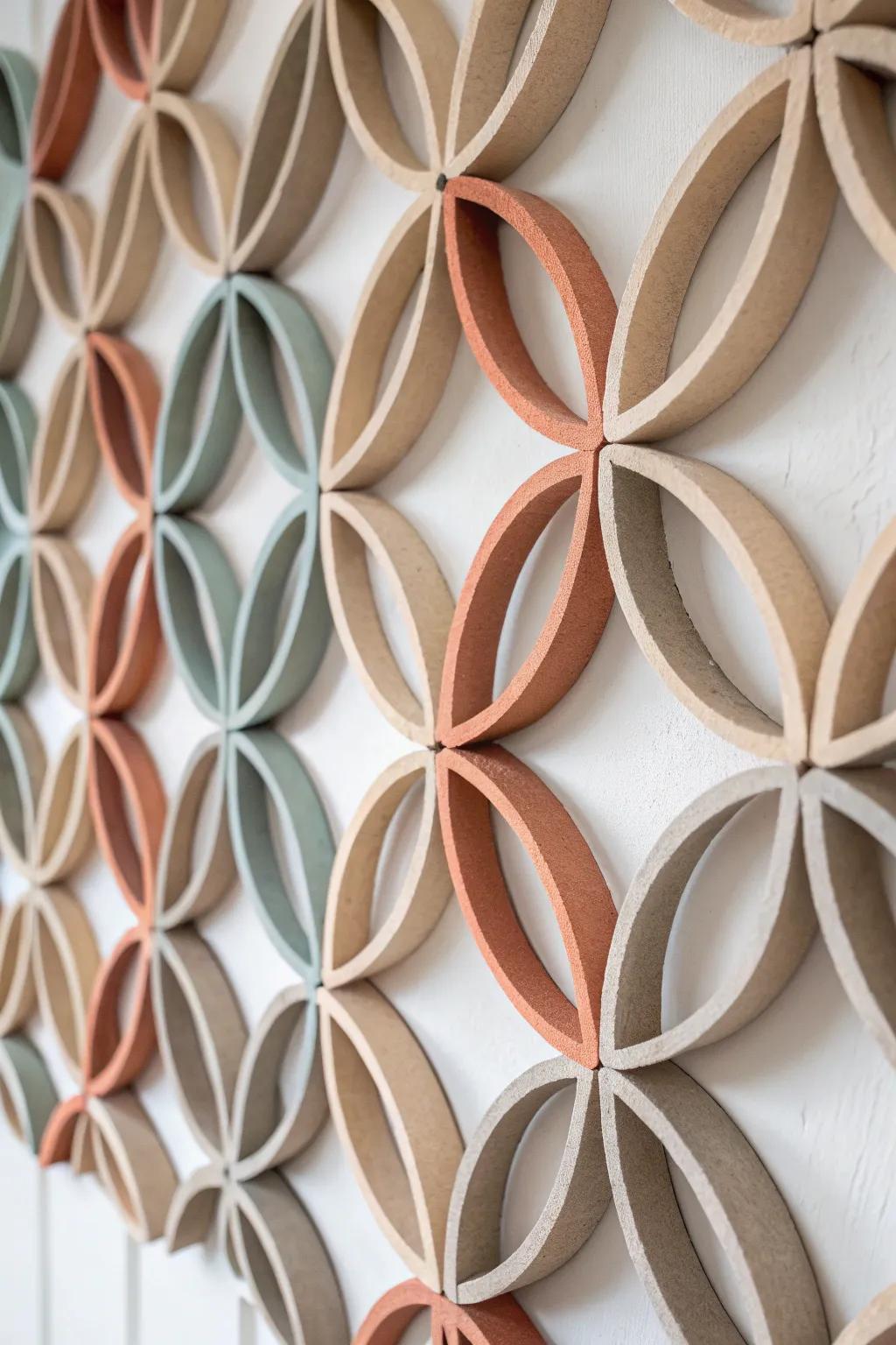 Transform paper towel rolls into elegant geometric wall art – a minimalist masterpiece for your home.