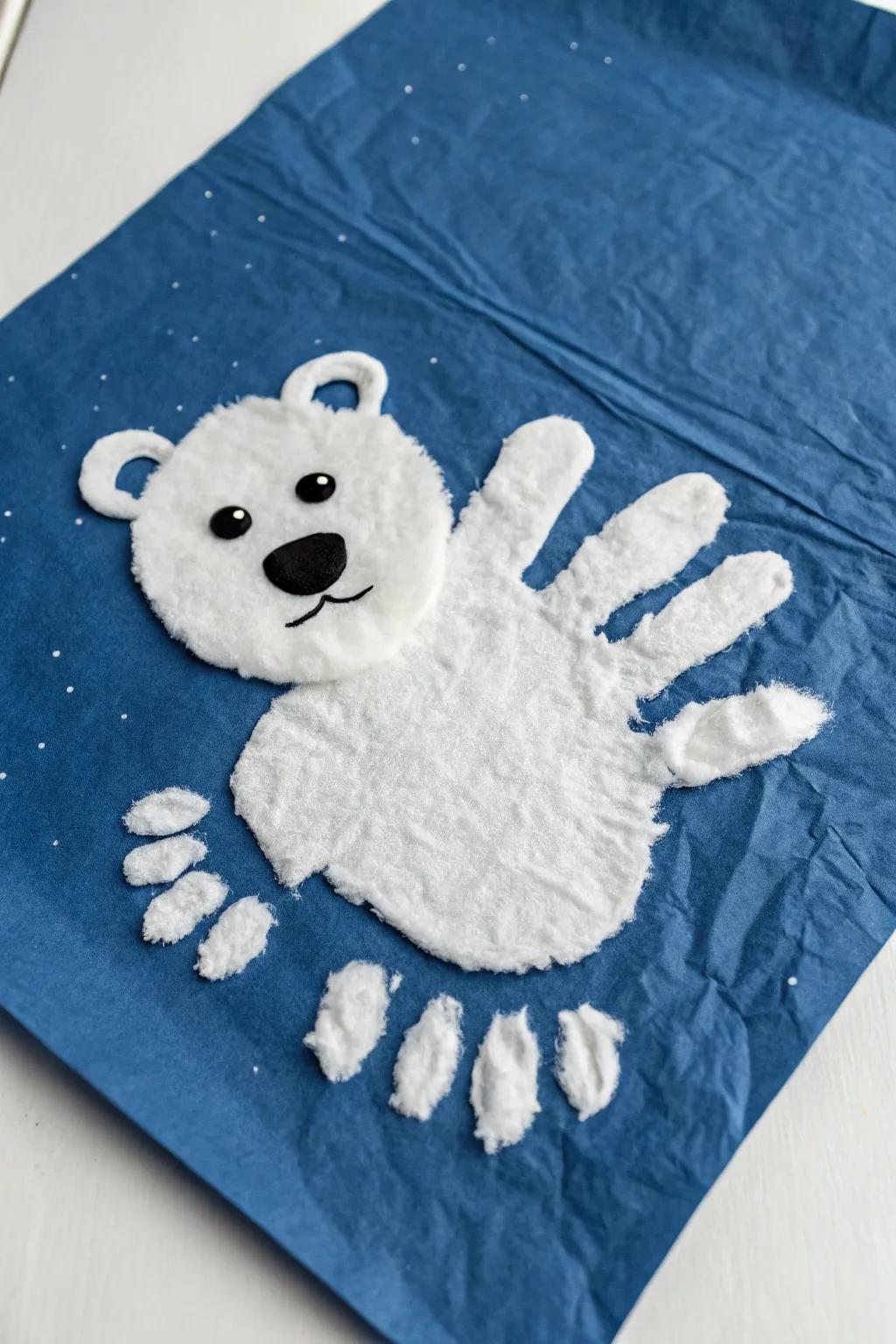 Capture the magic of little hands with this adorable handprint polar bear craft.