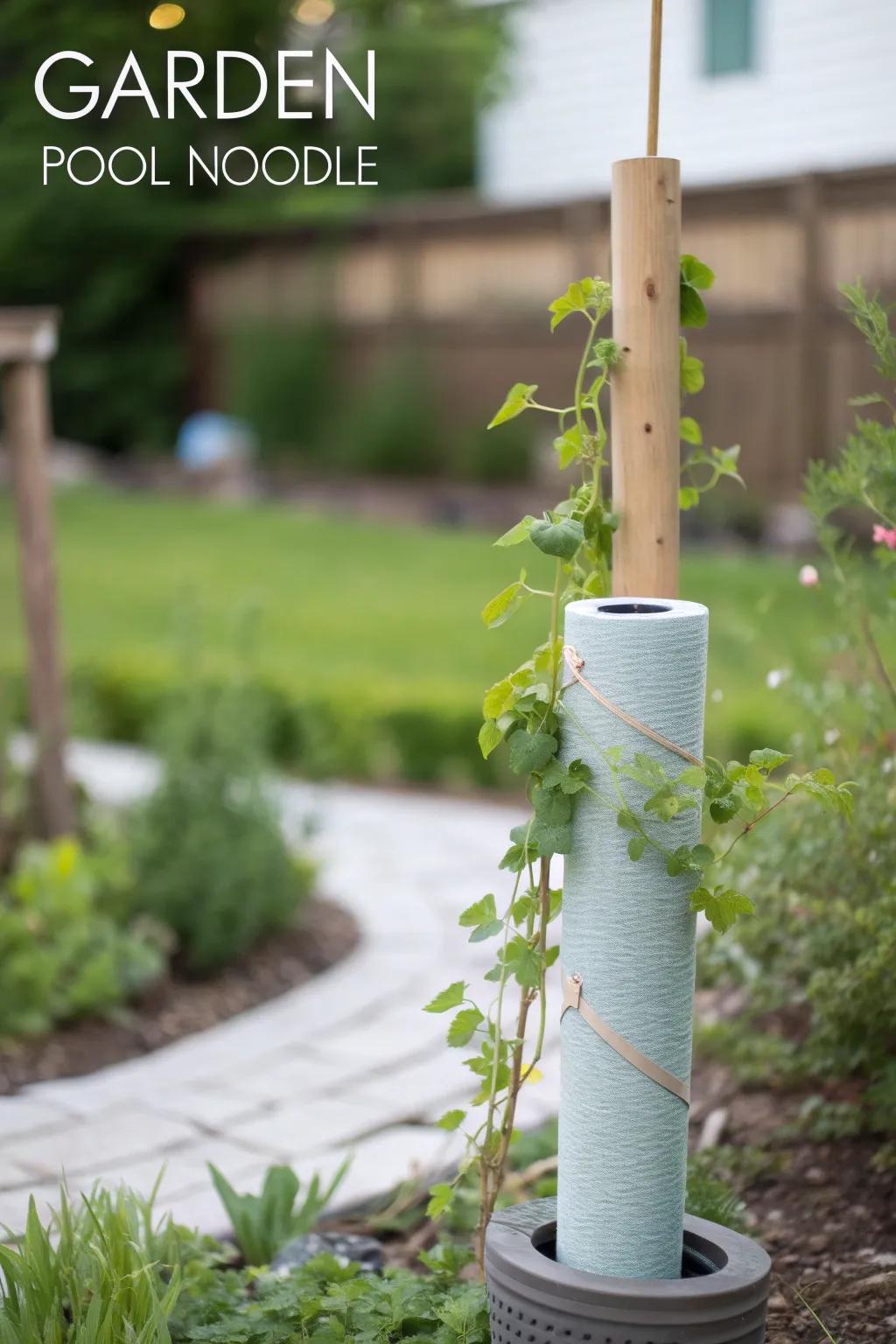Elevate your garden's style with this chic, minimalist vertical garden using a pool noodle for a touch of boho charm.