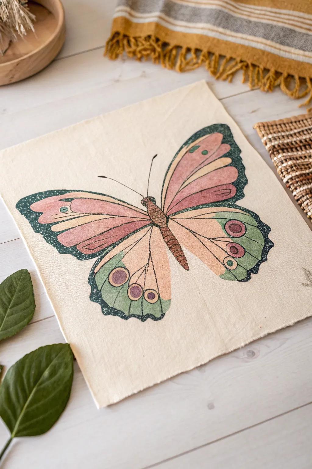 Discover the beauty of layered screen printing with this stunning butterfly design.
